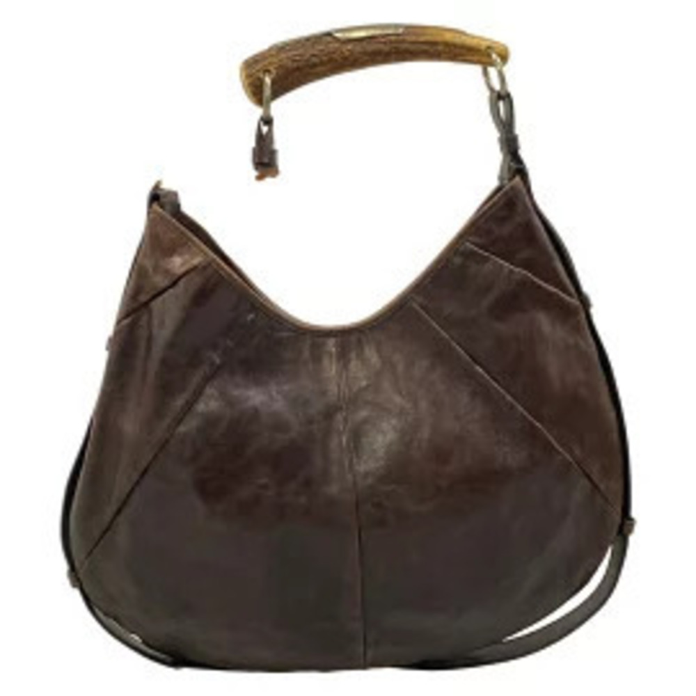 Saint Laurent Yves Rive Gauche YSL Mombasa Handbag Dark Brown Leather